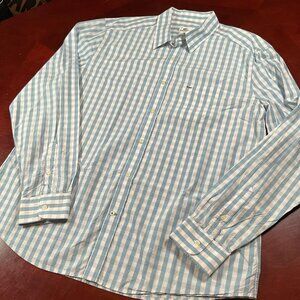 Mens Lacoste Casuel Slim Fit Blue White Check Long Sleeve Cotton Shirt (Large)